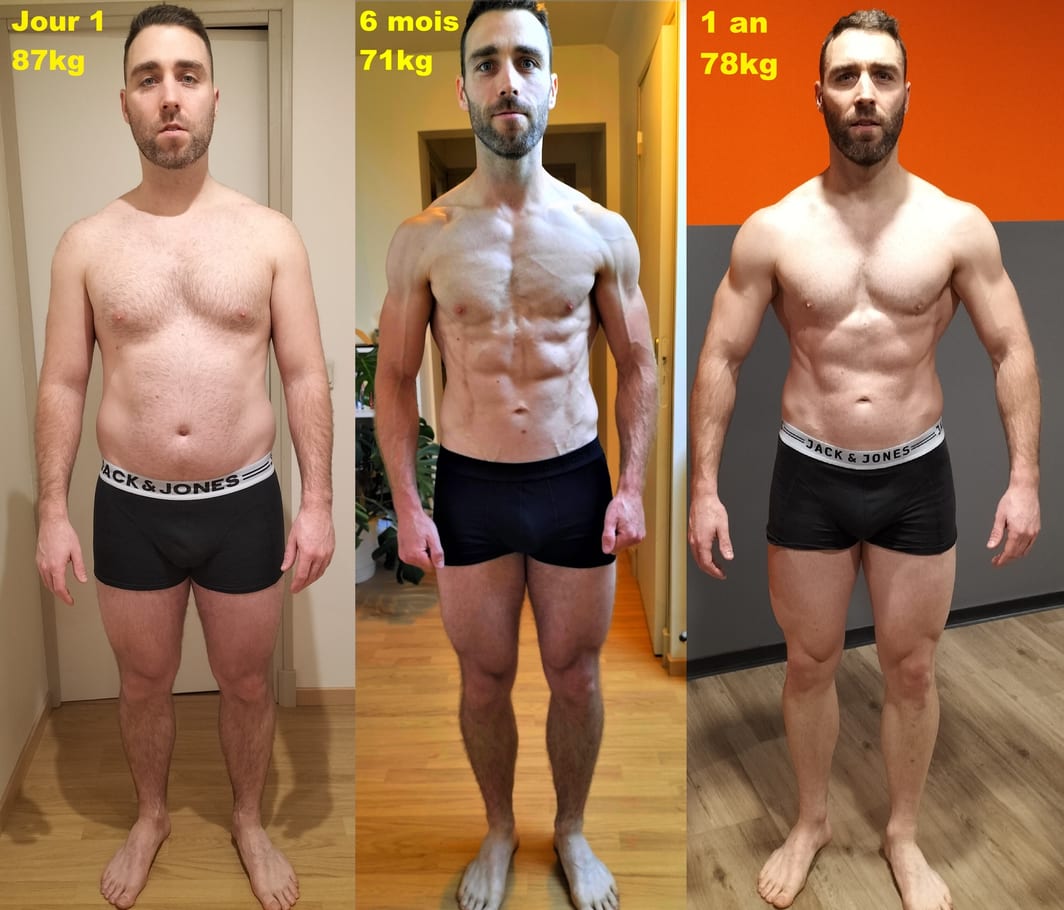 Benoit 🤯😱 L'une des bests évolution ! Sa sèche fut incroyable, nous avions atteint ses limites... et bien pour la prise de masse vous constaterez qu'il n'a pas donné dans la dentelle et qu'il a TOUT donné ! quand on veut on peut, en voici la preuve Bravo à lui c'est mérité 😃 Fier de le coacher ! Tout ce travail mérite d'être félicité, encouragez le 🥳🥳🥳